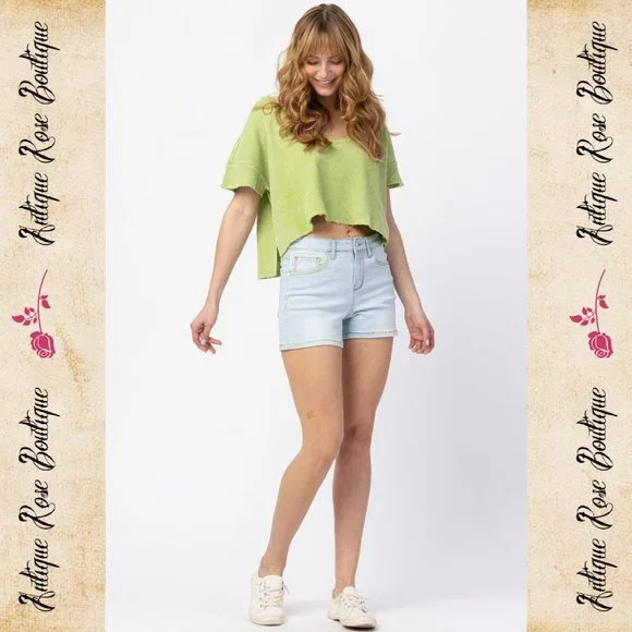 🌹 Judy Blue Rainbow Thread Mid Rise Shorts - Picture 7 of 11